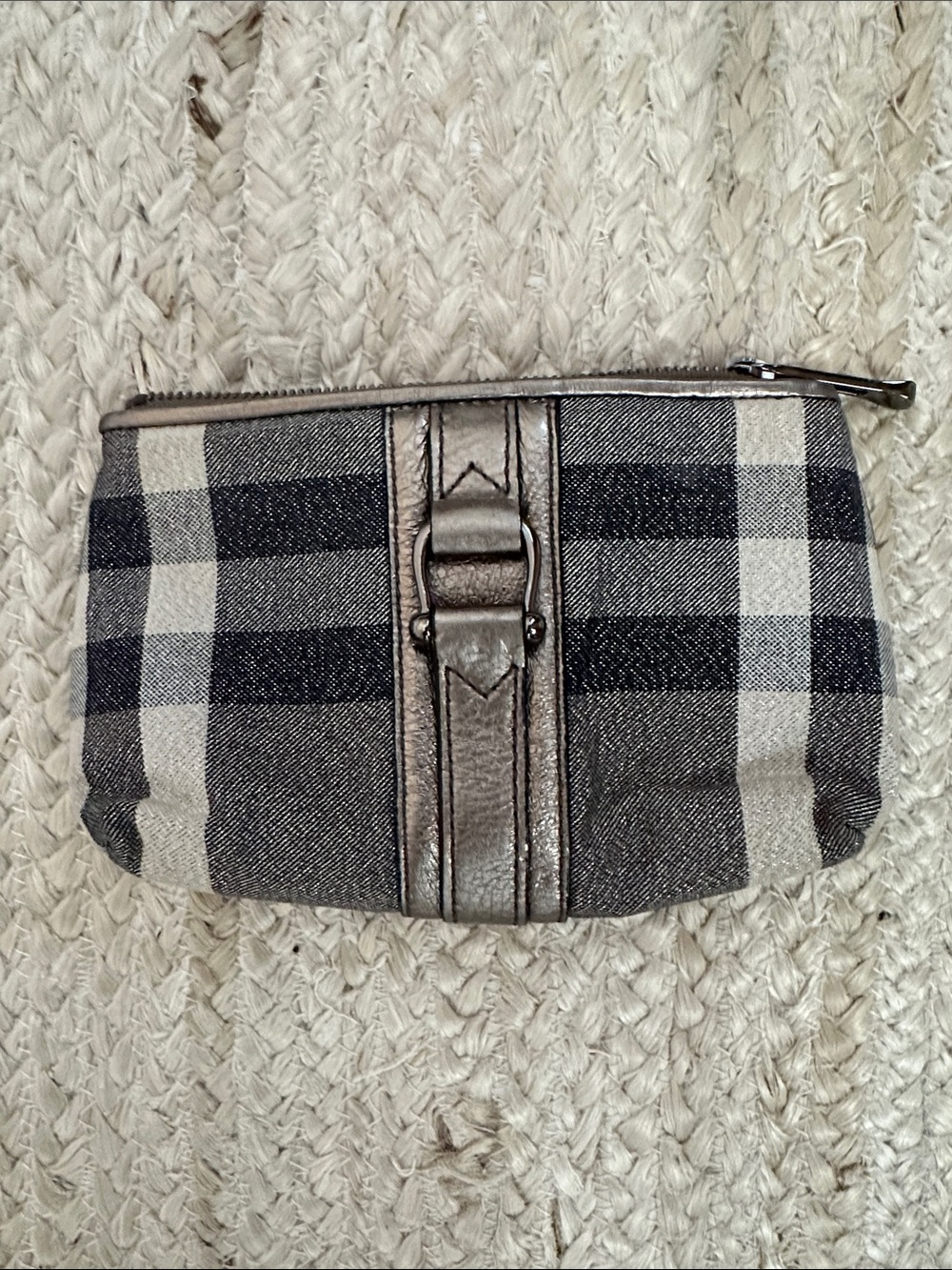 Burberry Canvas and Leather Zip Pouch with Metallic Detail